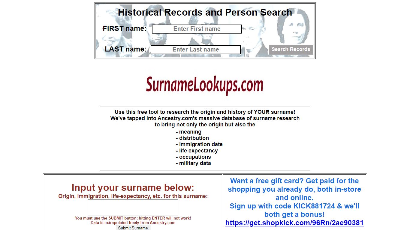 SurnameLookups.com - find the meaning and history of your last name