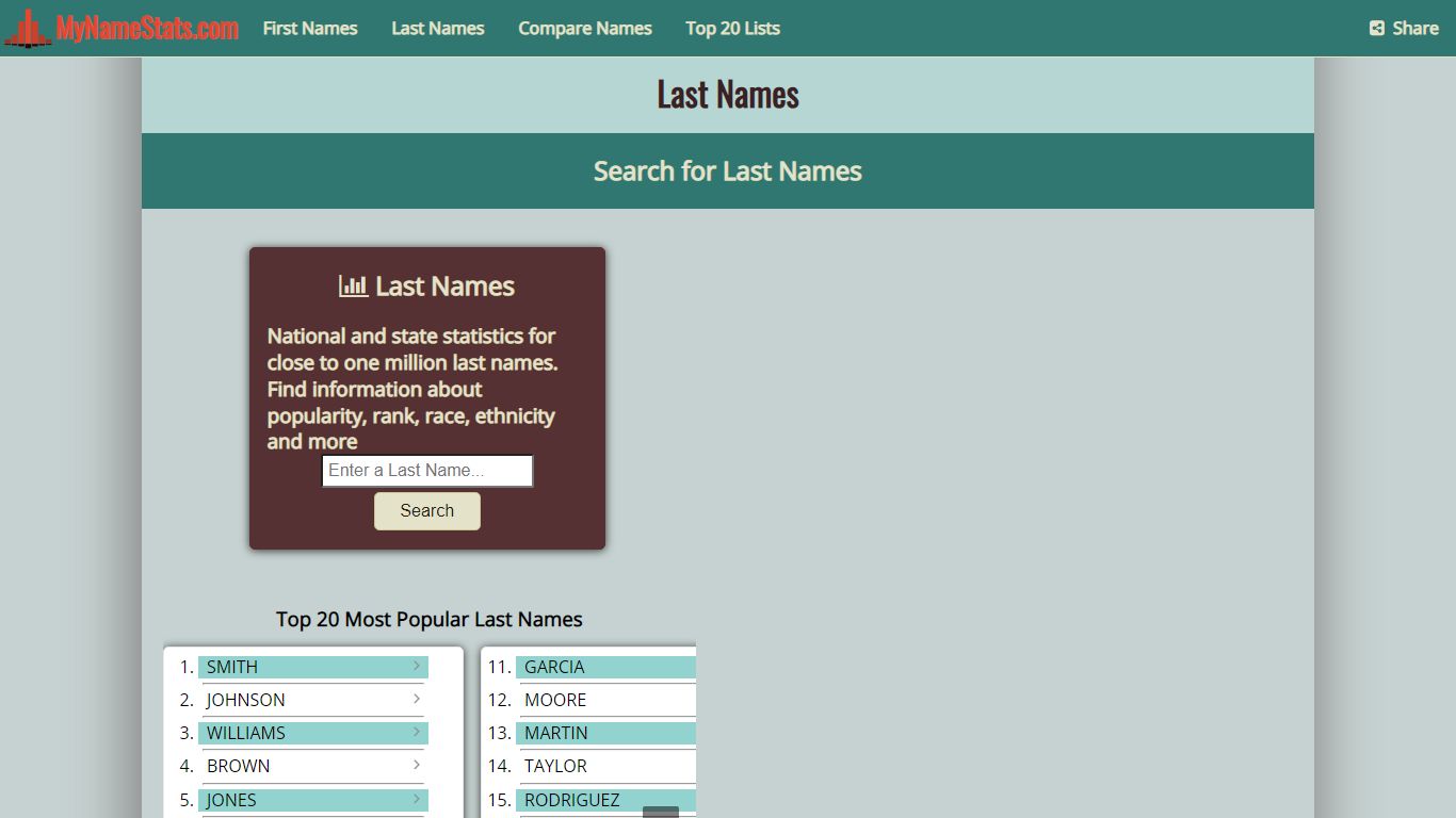 Last-Names Search by MyNameStats.com